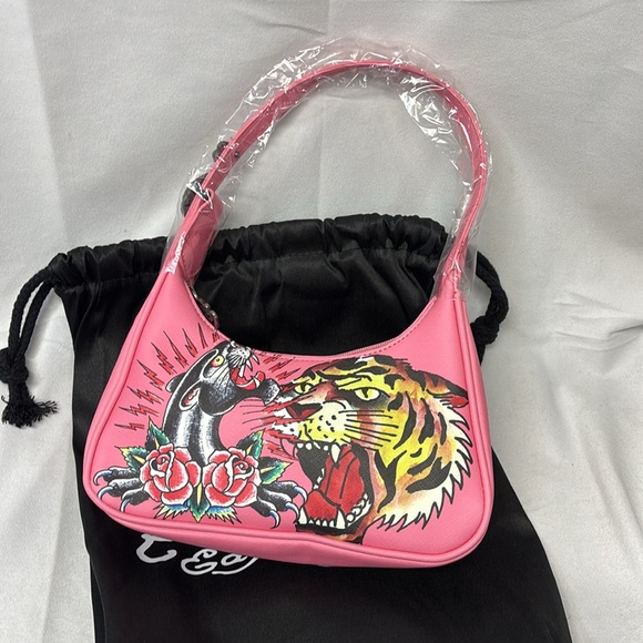Ed Hardy Handbags - Ed Hardy by Siberia Hills pink Tiger and Roses and snakes purse bag and duster